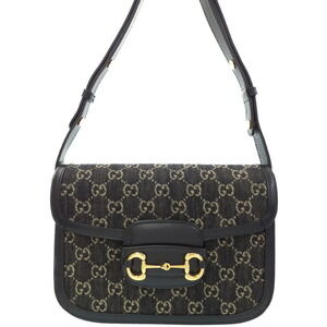 Gucci Horsebit 1955 Shoulder Bag Denim Leather Black